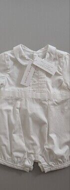 Janie and Jack White Pleated Front Cotton Romper